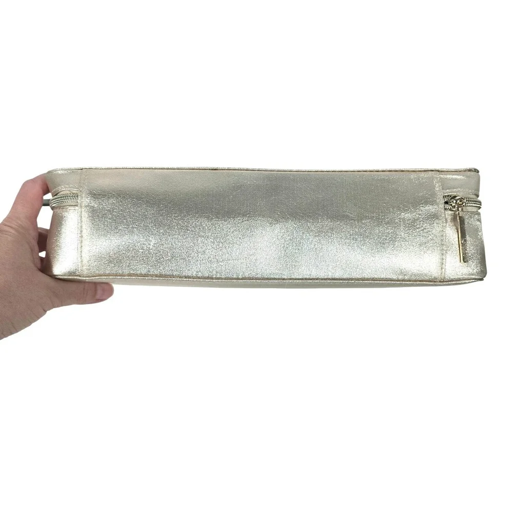 Lancome Gold Rose Embossed Cosmetic Travel Case Bag Organizer‎ Zippered Handle